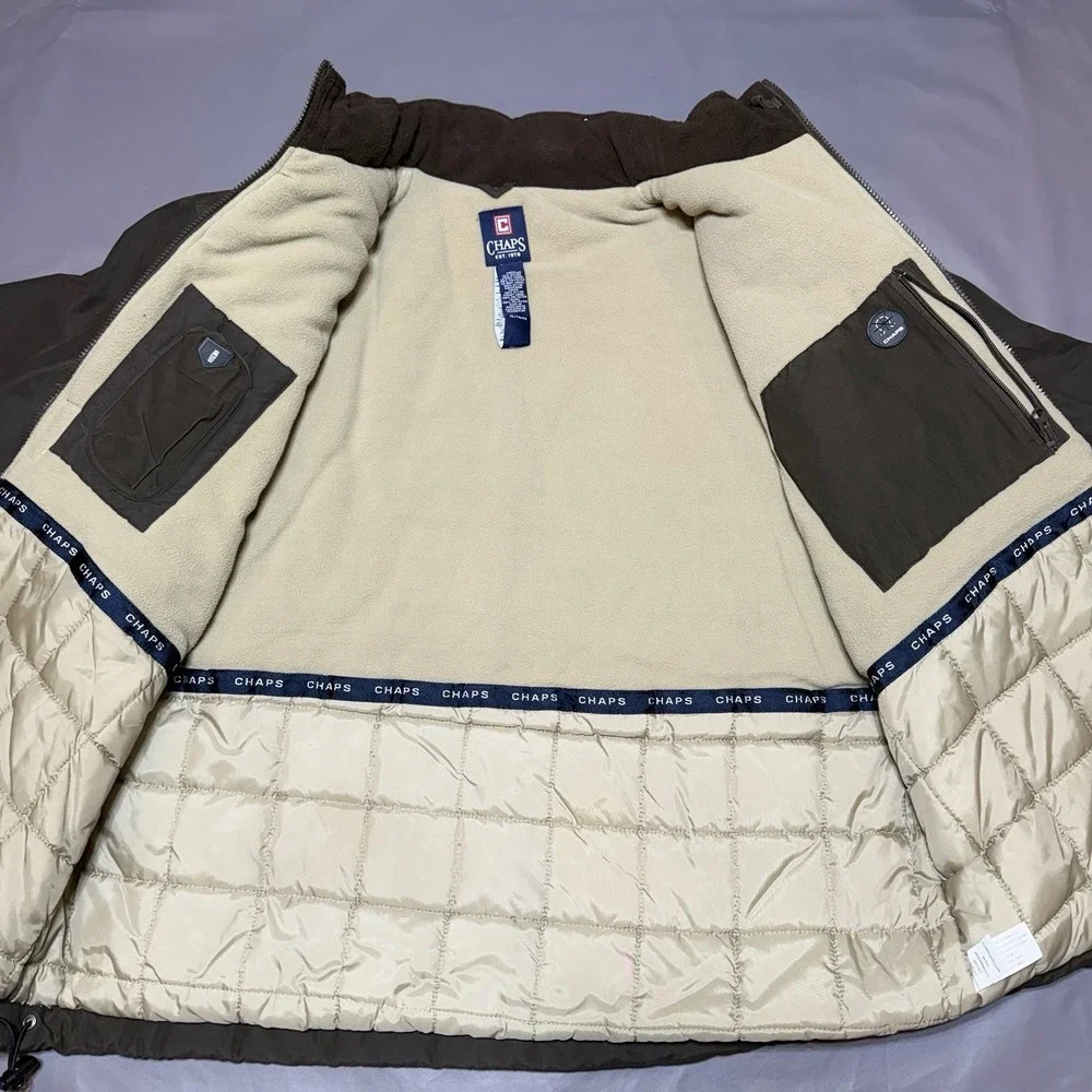 Chaps NA054 Mens XL Full Zip Fleece Lined Hidden Hood Winter Jacket Brown C15914